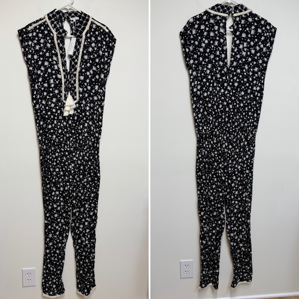 NWT Poupette St. Barth Womens Jumpsuit Size L Floral Tassel V Neck